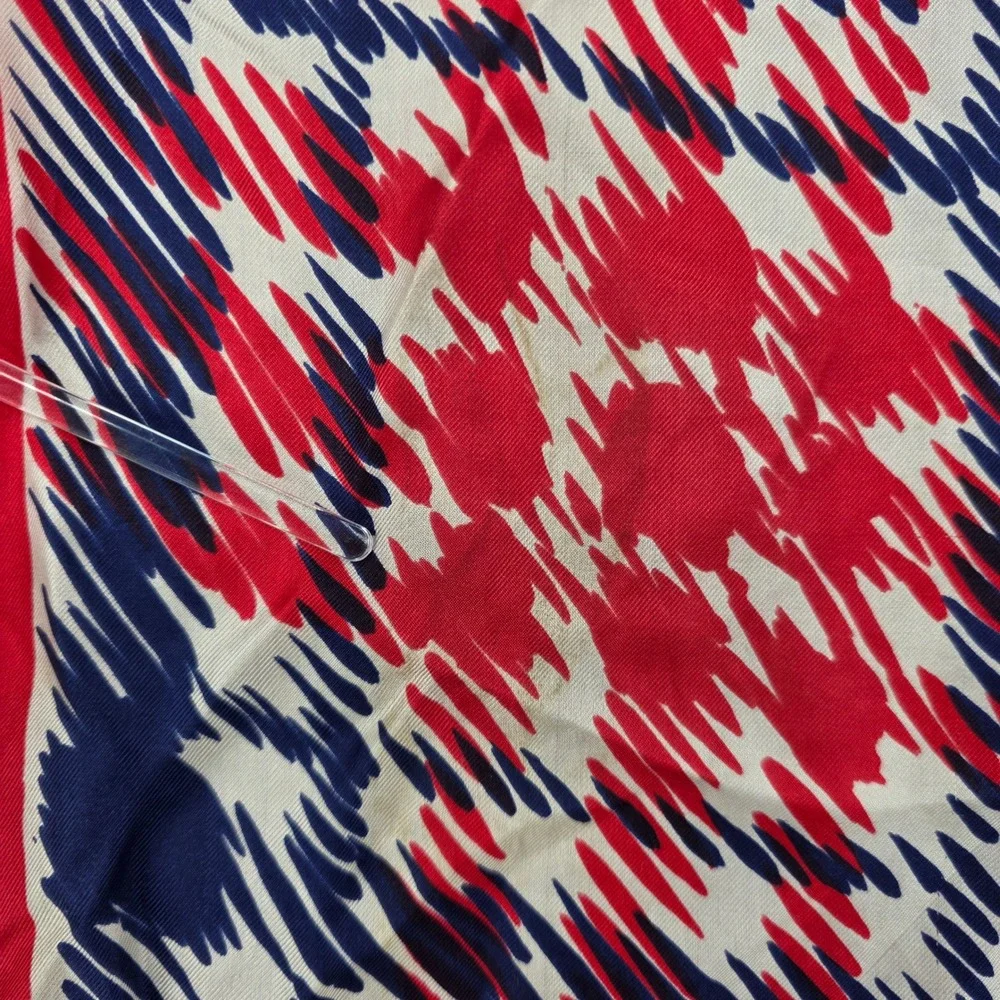 Vintage Mode Maker Ben Goodman Red Navy Silk Scarf Hand Rolled Japan Houndstooth